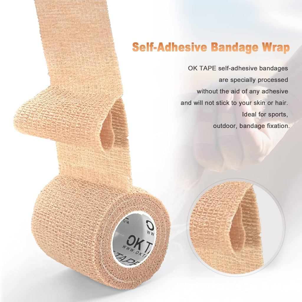 OK TAPE Self Adherent Cohesive Bandages Wrap 12Packs 2" x 5 Yards | Non-Woven Elastic for Thumb Finger Wrist Ankle Self Adhesive Bandage Wrap Breathable Vet Wrap Bandages Tape (Mixed Colors)