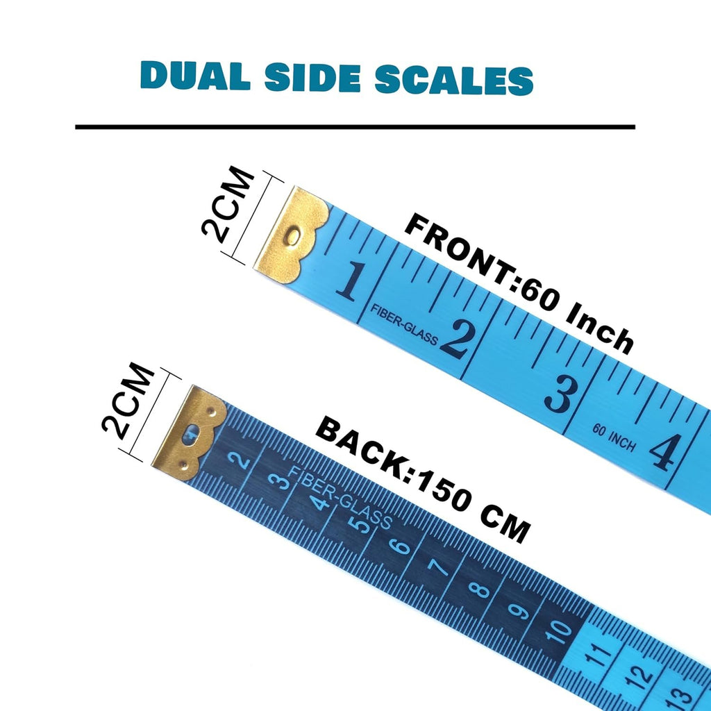3 Pack Tape Measure Body Measuring Tape, Soft Fabric Measuring Tape for Sewing Cloth Measurement, 60 Inch Double Scale Tailor Ruler for Weight Loss (Blue)