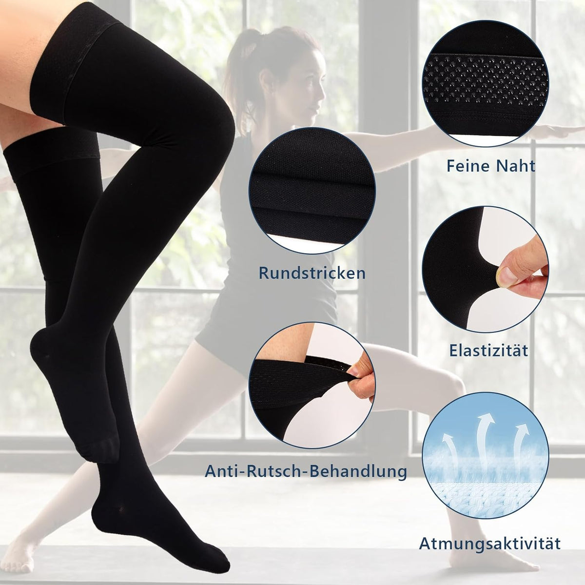 Medical Compression Socks 20-30 mmHg Class 2 | Thigh High | Graduated with Silicone Band | Unisex for Women and Men | for Varicose Veins, Edema, Flights, Sport and DVT