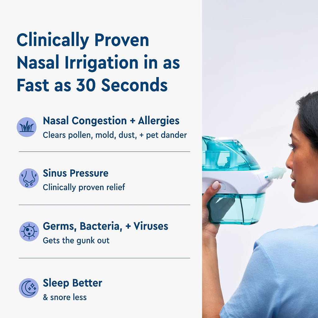 NAVAGE® Starter Bundle: Nose Cleaner, 30 SaltPods, Congestion Relief | Complete Sinus Care Kit: Powered Nasal Irrigation System w/ 30 Pre-Measured SaltPods for Clinically Proven Benefits