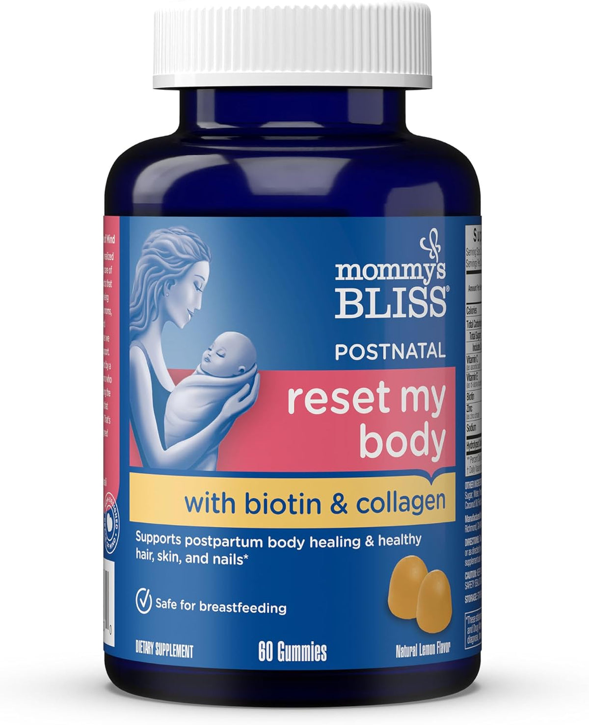 Mommy's Bliss Postnatal Support Reset My Body Gummies with Biotin & Collagen, Supports Postpartum Energy, Healing & Joint Health + Hair, Skin & Nails Health, Gluten Free, 60 Gummies (30 Servings)