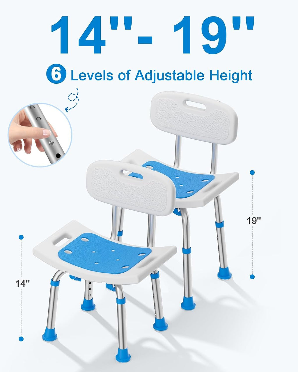 HOMLAND Shower Chair for Inside Shower with Removable Back, Aluminum Frame | Height Adjustable, Heavy Duty Bath Seat for Bathtub, Lightweight Safety Shower Stool for Seniors and Disabled