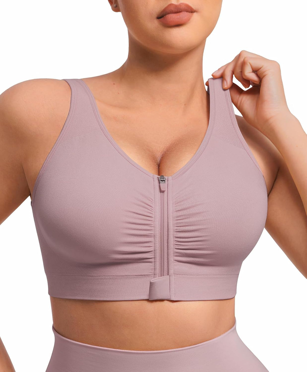 FeelinGirl Zip Front Closure Bras for Women No Underwire Compression Post Surgery Bra with Wide Adjustable Straps