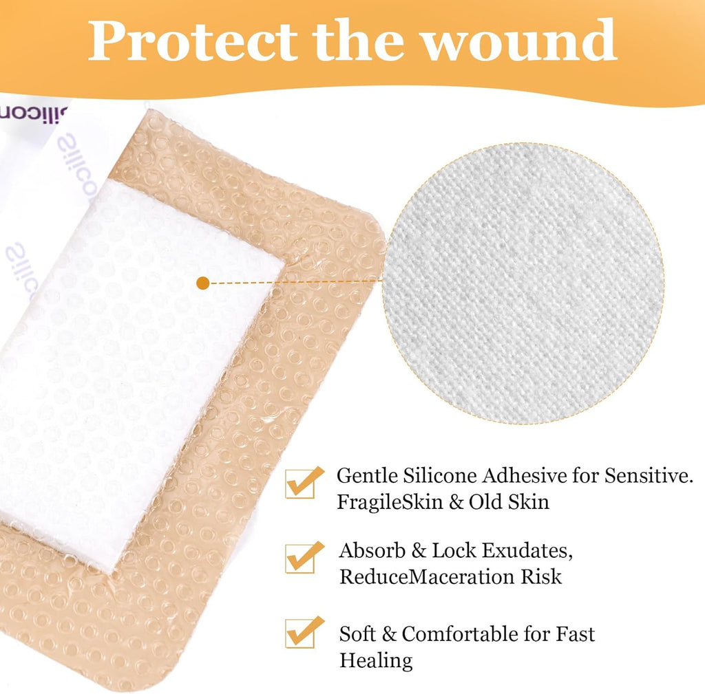 KASTWAVE 5 Gauze and Wound Dressings Silicone High Absorbency 5 pieces 10 cm