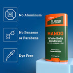 Mando Whole Body Deodorant For Men - Solid Stick - 2.6 oz, 2 pk - Woods | 72 Hour Odor Control with Mandelic Acid. Use on underarms, chest, feet & below the best. Aluminum Free & Baking Soda Free
