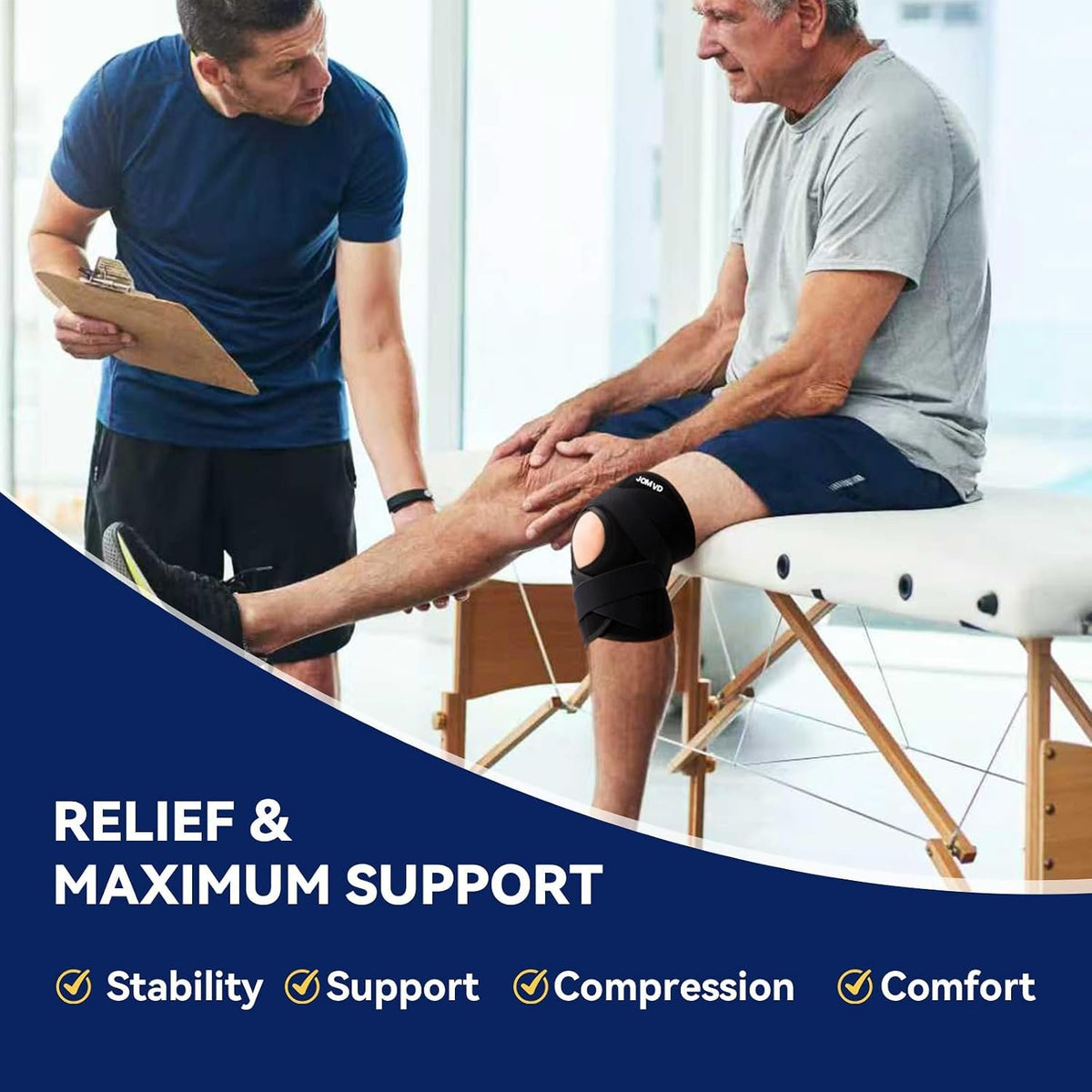 JOMVD Knee Brace for Knee Pain, Meniscus Tear, Adjustable Knee Support with Side Spring Stabilizers for Meniscus Tear, ACL, Arthritis, Knee Pain Relief, Women and Men, Large