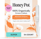 The Honey Pot Company - 100% Organic Cotton Tampons - Super Absorbency | Multipack - Tampons w/BPA Free Plastic Applicator - Unscented - Without Fragrances or Chlorine - Feminine Care - 54ct