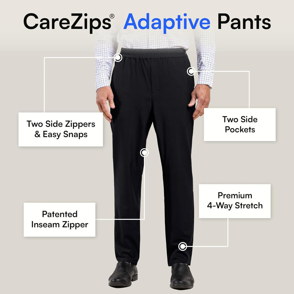 Joe & Bella CareZips® Adaptive Pants for Men - Elastic Waist Easy-Access Side & Inseam Zipper - Alternative to Tear Away
