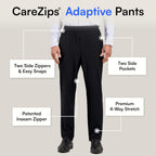 Joe & Bella CareZips® Adaptive Pants for Men - Elastic Waist Easy-Access Side & Inseam Zipper - Alternative to Tear Away