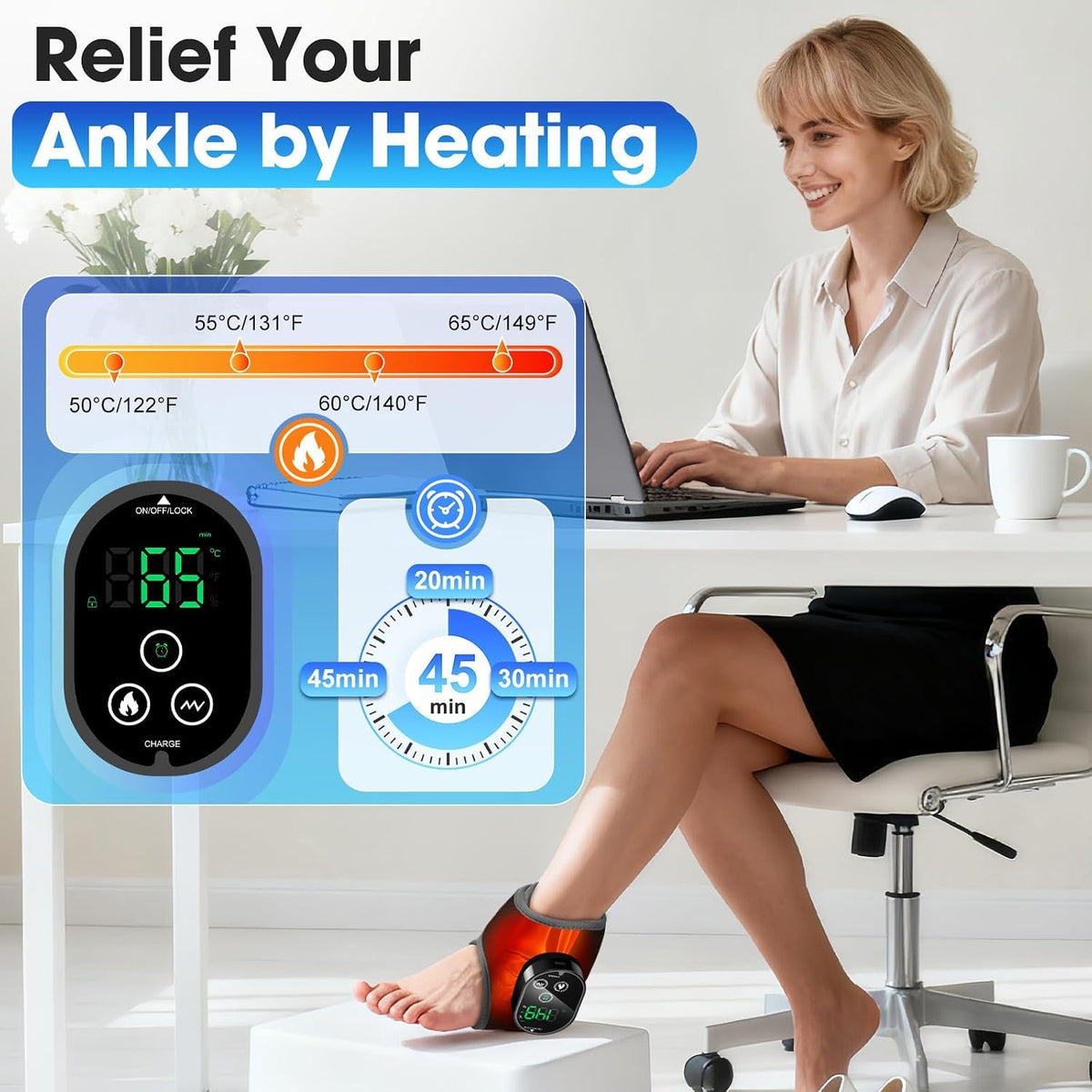 Cordless Ankle Heating Pad for Pain Relief, Foot and Ankle Massage for Circulation, Rechargeable Neuropathy Foot Massager Heated Ankle Wrap, Black