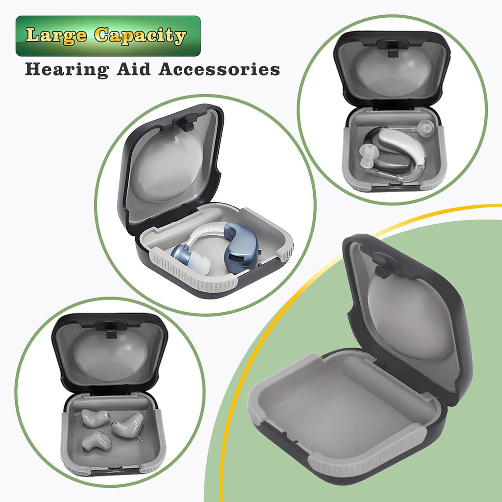 Hearing Aid Travel Case, Hearing Aids Case Hard Pocket Size Small Splashproof 2.16"*2.04"*0.39" Cushioned Interior for 2 Hearing Aids, ITE, RIC, CIC Storage Box (Black)