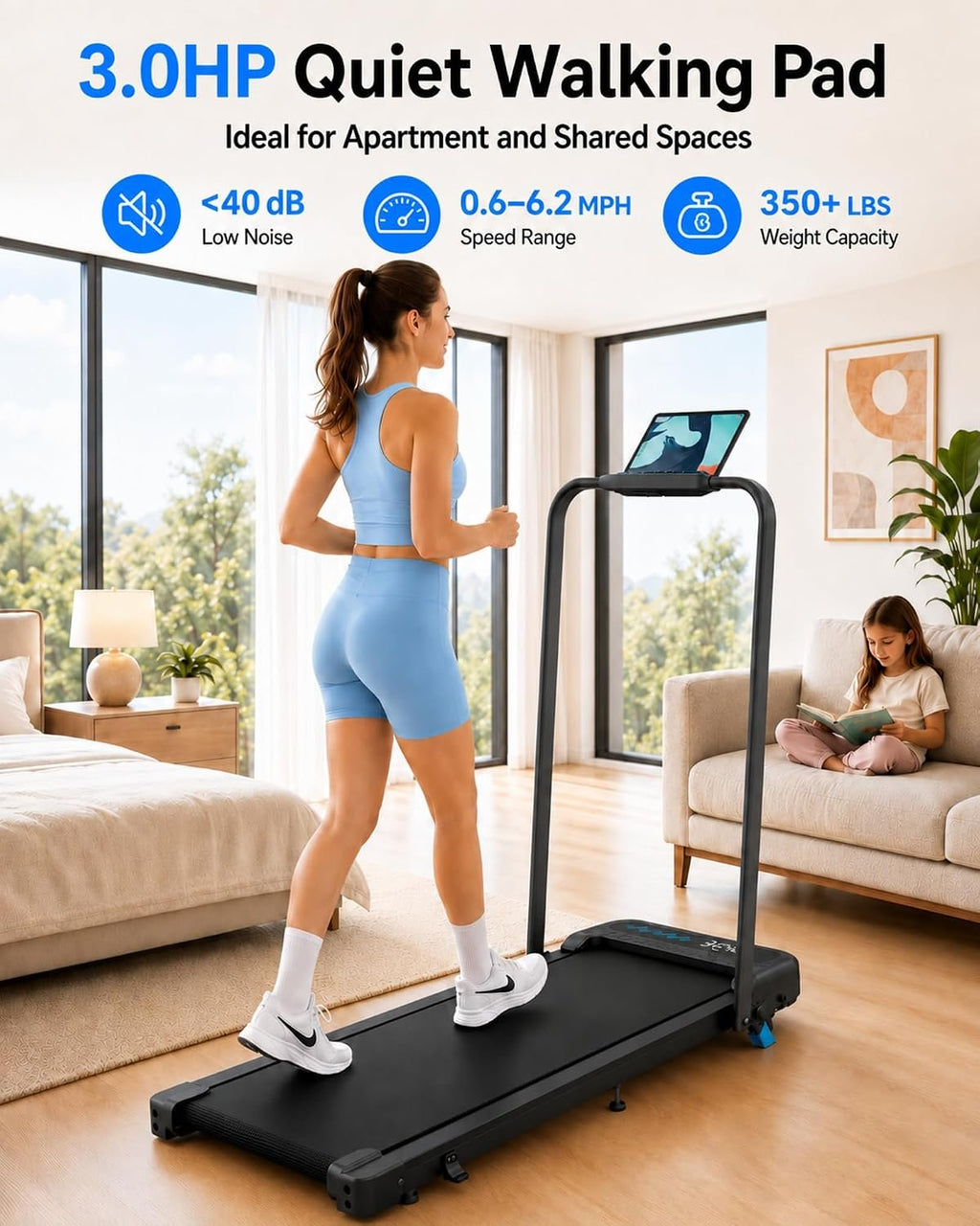 Cardirun Walking Pad with Incline and Stable Handle Bar, Foldable Treadmill