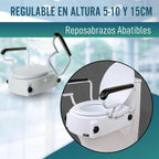 OrtoPrime Tilting WC Lift with Folding Armrests – Height Adjustable 5, 10 and 15 cm – Raised Toilet with Lid – Portable Toilet Lift
