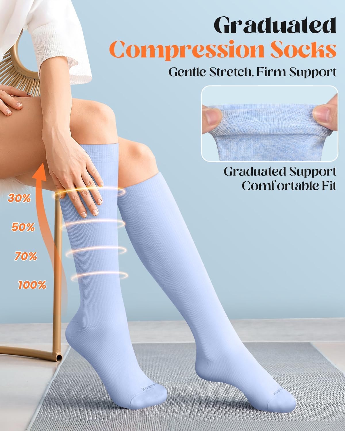 LEVSOX Cotton Compression Socks for Women Men 20-30 mmHg Knee High Cute Support Sock for Nurses Flying Pregnancy