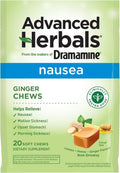 Dramamine Advanced Herbals Ginger Chews, Nausea Relief, Lemon-Honey, 20ct | From the Makers of Dramamine, Non-Drowsy, Morning Sickness Relief & Motion Sickness Relief During Travel, Soft Chews