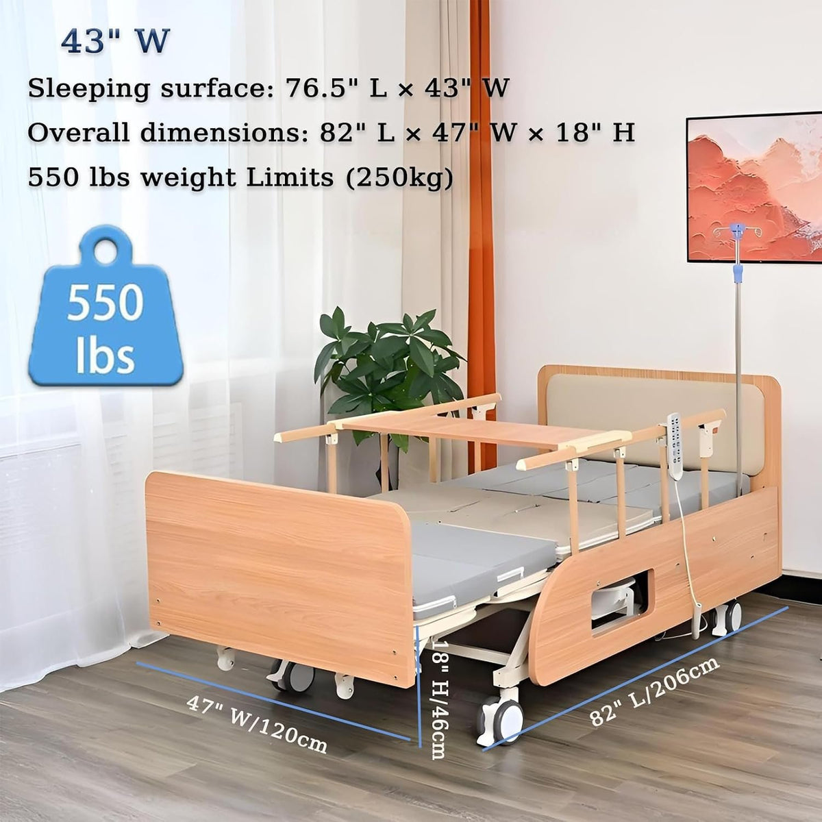 Extra Wide Full Electric Adjustable Hospital Beds for Home Nursinghome Use | Ultra Wide Medical Bed with Mattress , Built in Toilet, Adjustable Height & lateral tilting for Elderly Seniors Disabled