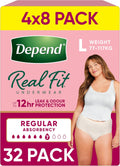 Depend Real Fit Incontinence Underwear Regular Women Large 32 Count (4 x 8 Pack) - Packaging May Vary