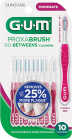 GUM Proxabrush Go-Betweens Moderate Interdental Brushes, 10 Count (4 Pack) | Triangular soft bristles, Nylon-coated wire safe for braces & implants, Reusable with breathable travel cap, 10 days of use
