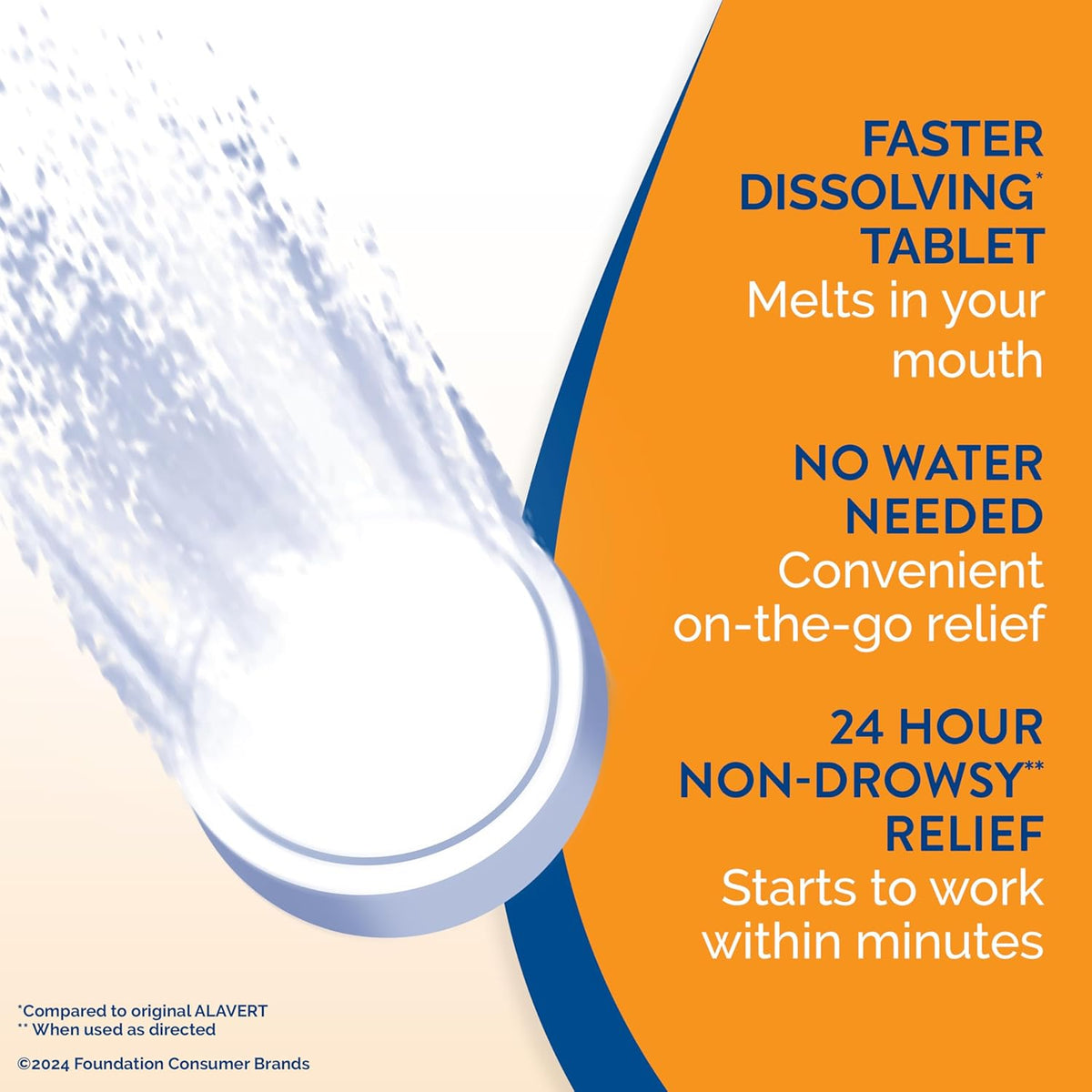 Alavert 24-Hour Allergy Relief, Non-Drowsy, Citrus Burst Flavor, 60 Tablets | Antihistamine providing 24-hour allergy relief, Loratadine 10mg, easy to take, no water needed, orally disintegrating tablets