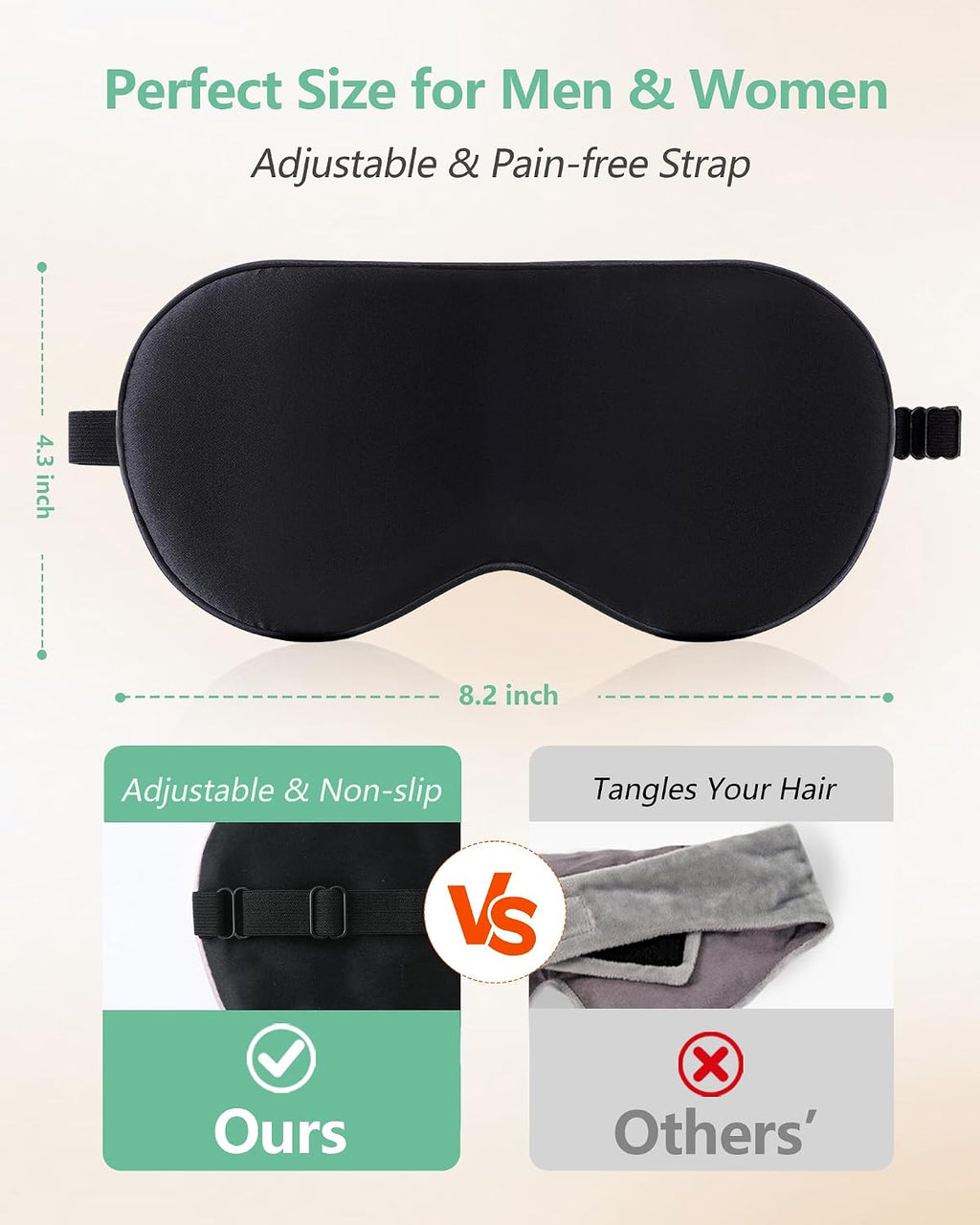 BeeVines 100% Mulberry Silk Sleep Mask, Blackout Eye Masks(Black & Black) | Natural Pure Silk Eye Shade, Real Silk Eye Cover for Sleeping, with Adjustable Strap, Reduces Puffy Eyes, Traveling Gifts