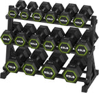 HANDBODE Rubber Coated Hex Dumbbell Set with Rack, 300-840 lb