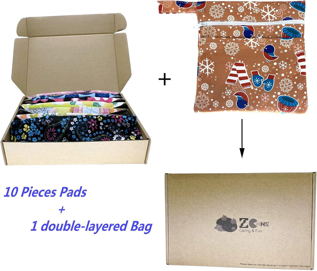 10 Pcs Reusable Sanitary Pads for Women Sanitary Pads for Day and Medium Flow, Washable Bamboo Cloth (26 x 18 cm)