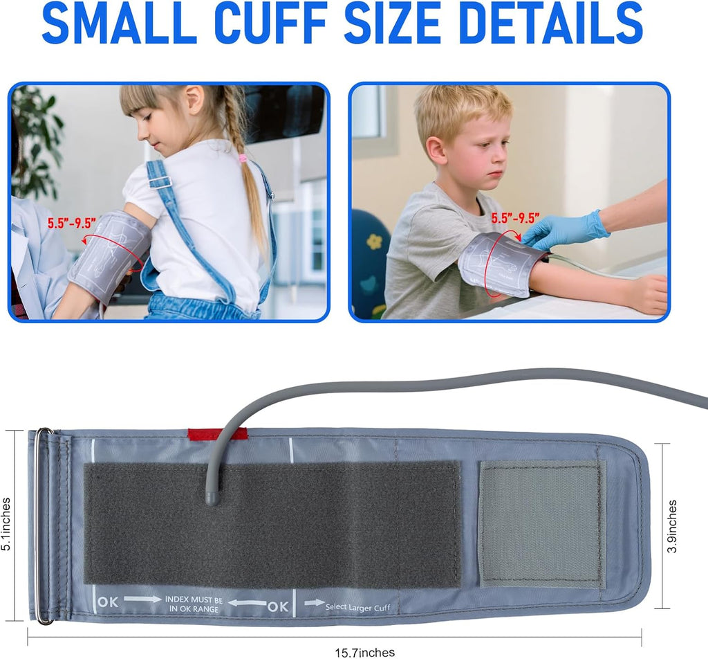 Small Blood Pressure Cuff for Kids, Slim Arm, Compatible with Most Monitors, ARM Blood Pressure Replacement Cuff with 8 Connectors (5.5"-9.5")