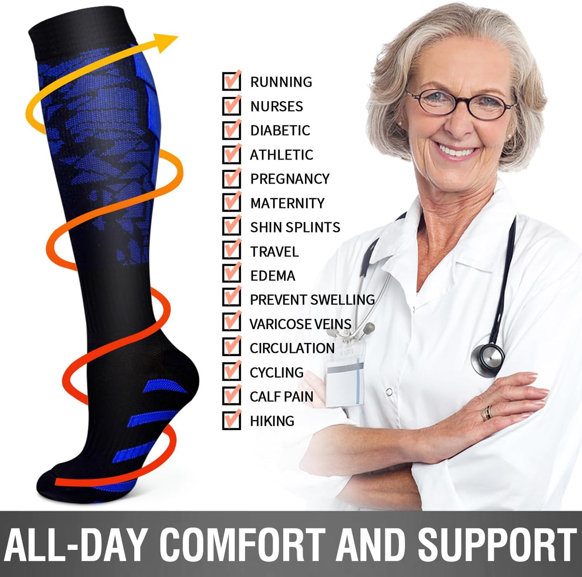6 Pack Copper Compression Socks for Women and Men Circulation-Best Support for Medical,Running,Nursing,Athletic