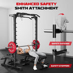 JELENS SR01 Smith Machine, 2000LBS Multi-Function Power Cage with LAT Pulldown System, All-in-One Home Gym Squat Rack with Smith Bar and Training Attachments for Full Body Workouts