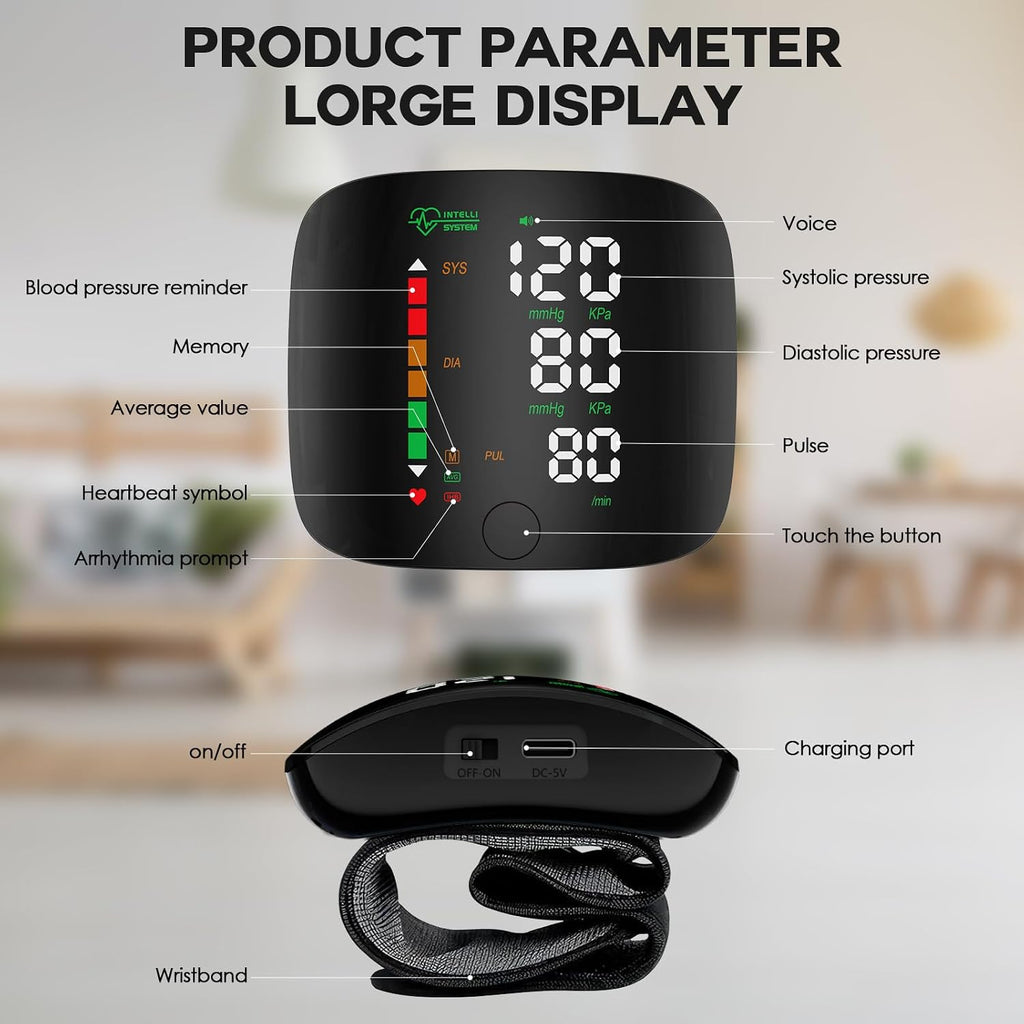 Double love Wrist Blood Pressure Monitor Led Display Black | Touch Screen Wrist Blood Pressure Cuff 99x2 Reading Memory Wrist Bp Monitor with Carrying Case