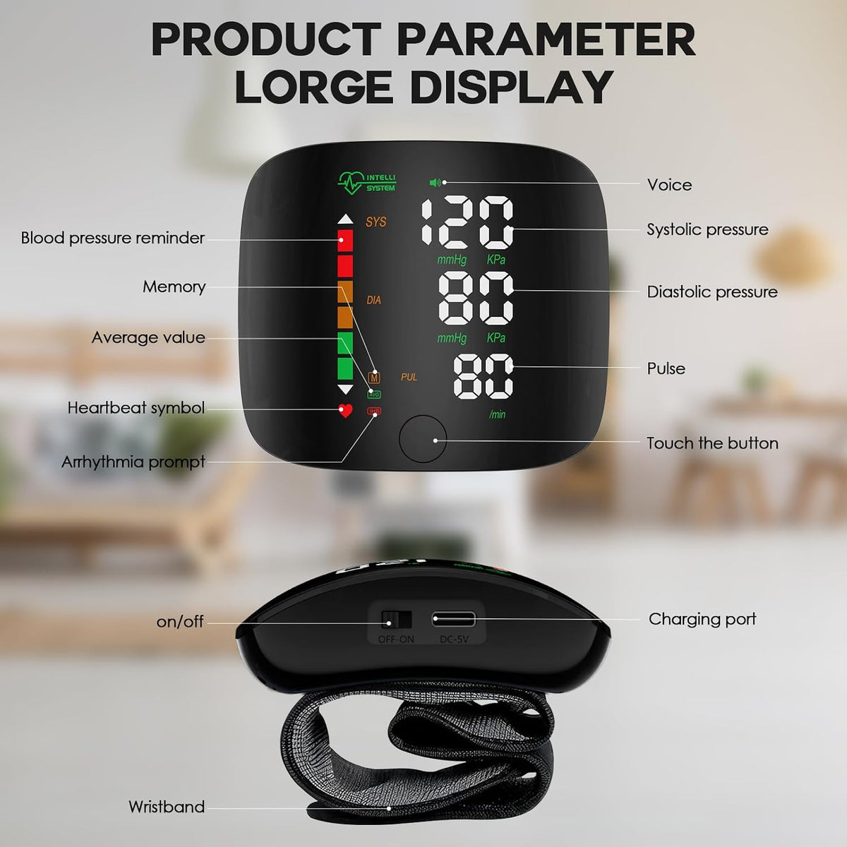Double love Wrist Blood Pressure Monitor Led Display Black | Touch Screen Wrist Blood Pressure Cuff 99x2 Reading Memory Wrist Bp Monitor with Carrying Case