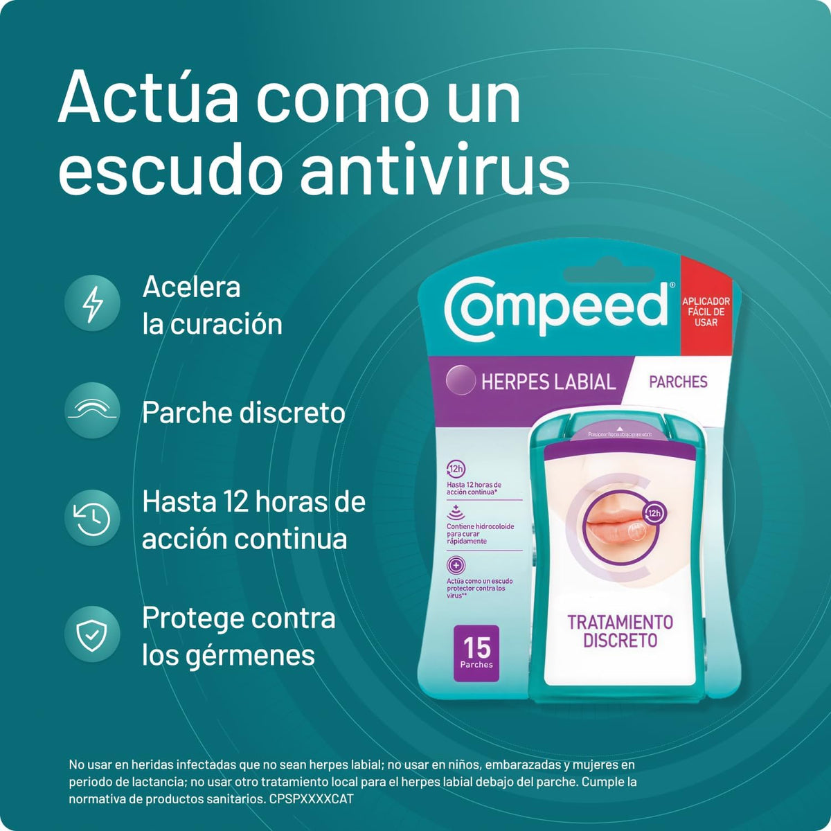 Compeed Lip Herpes Patches, Hydrocolloid Treatment Rapid Healing, Pack 15 pcs.