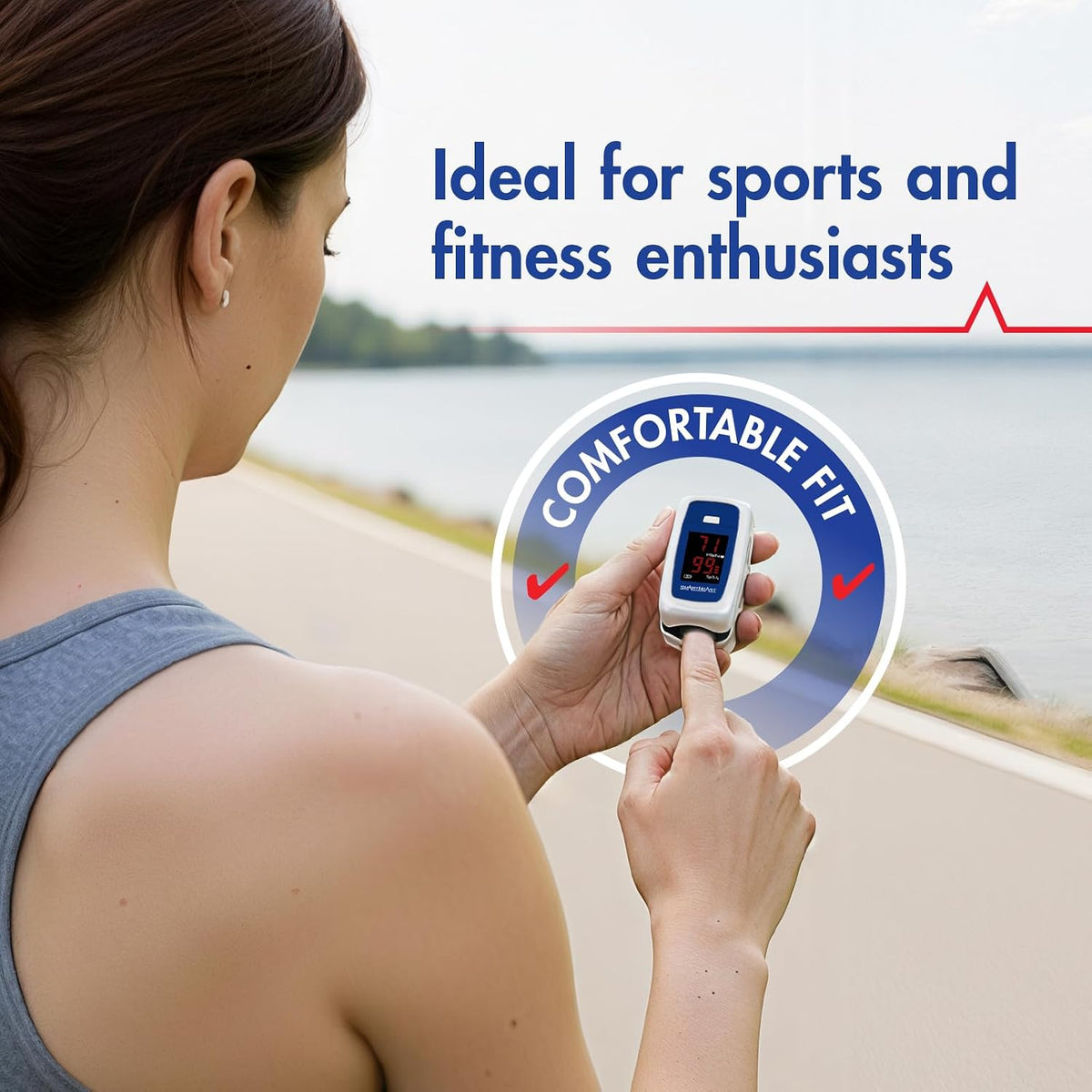 SmartHeart Fingertip Pulse Oximeter | Pulse Rate Monitor, Blood Oxygen Saturation, LED Display, Portable for Home & Sports Use, Lanyard & Batteries Included