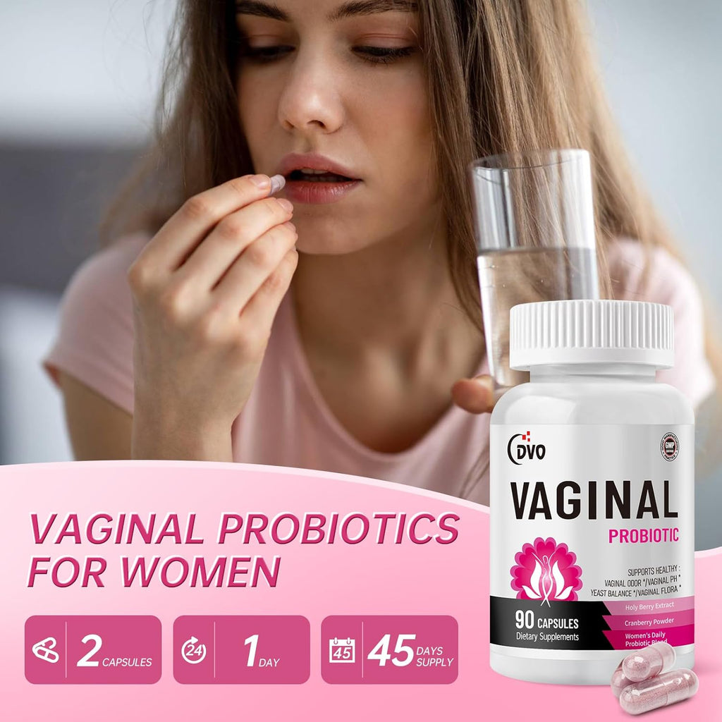 DVO Vaginal Probiotics for Women,pH Balance,60 Billion CFU with Prebiotics & Lactobacillus,Healthy Odor, Yeast Balance & Flora Support for Immune Health 90 Count