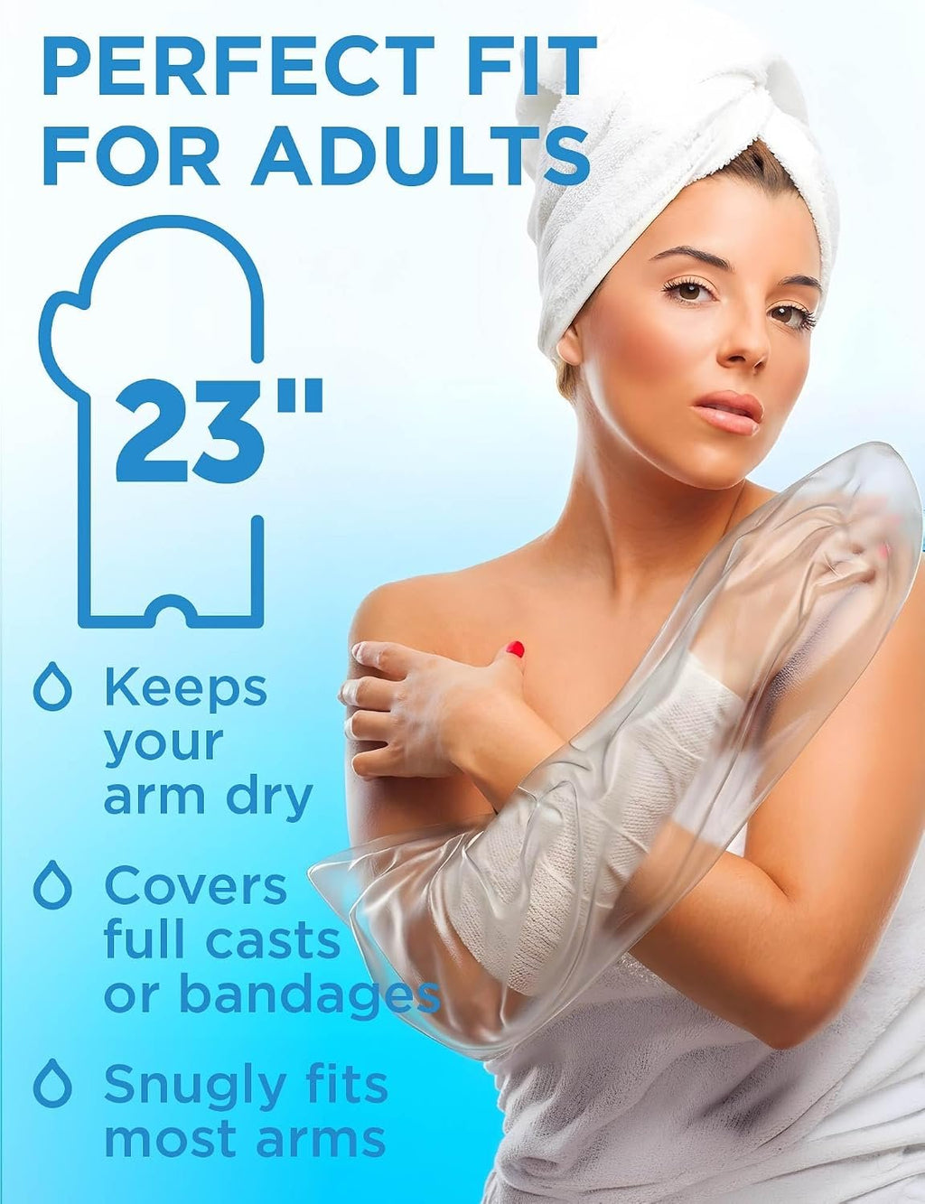 100% Waterproof Cast Covers for Shower Arm - 3pk - Tight Seal - Reusable | Adult Half Arm Cast Protectors - Hand, Wrist, Elbow - After Surgery Bandage and Dressing Cast Bag for Wounds and Burns