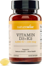 NatureWise Vitamin D3 4000IU + K2 (MK7) 100mcg with Organic Extra Virgin Coconut Oil - Supports Calcium Absorption, Bone & Immune Health - Non-GMO, Soy & Gluten-Free - 30 Softgels[1-Month Supply]