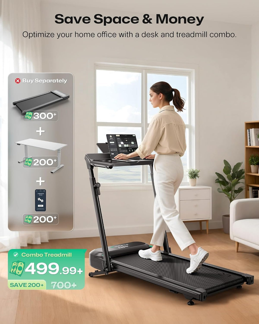 UREVO Foldable Treadmill with Adjustable Laptop Desk, 12% Auto Incline