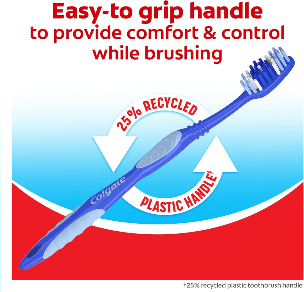 Colgate Extra Clean Medium Toothbrushes, 6 Pack | Bulk Size, Medium Bristles, Extra Clean, Easy Grip Handle, Removes Plaque