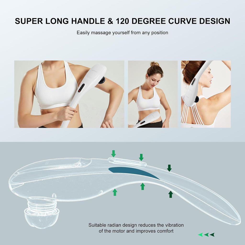 MEGAWISE Cordless Handheld Back Massager, 5 Speeds, 3200mAh, Off-White