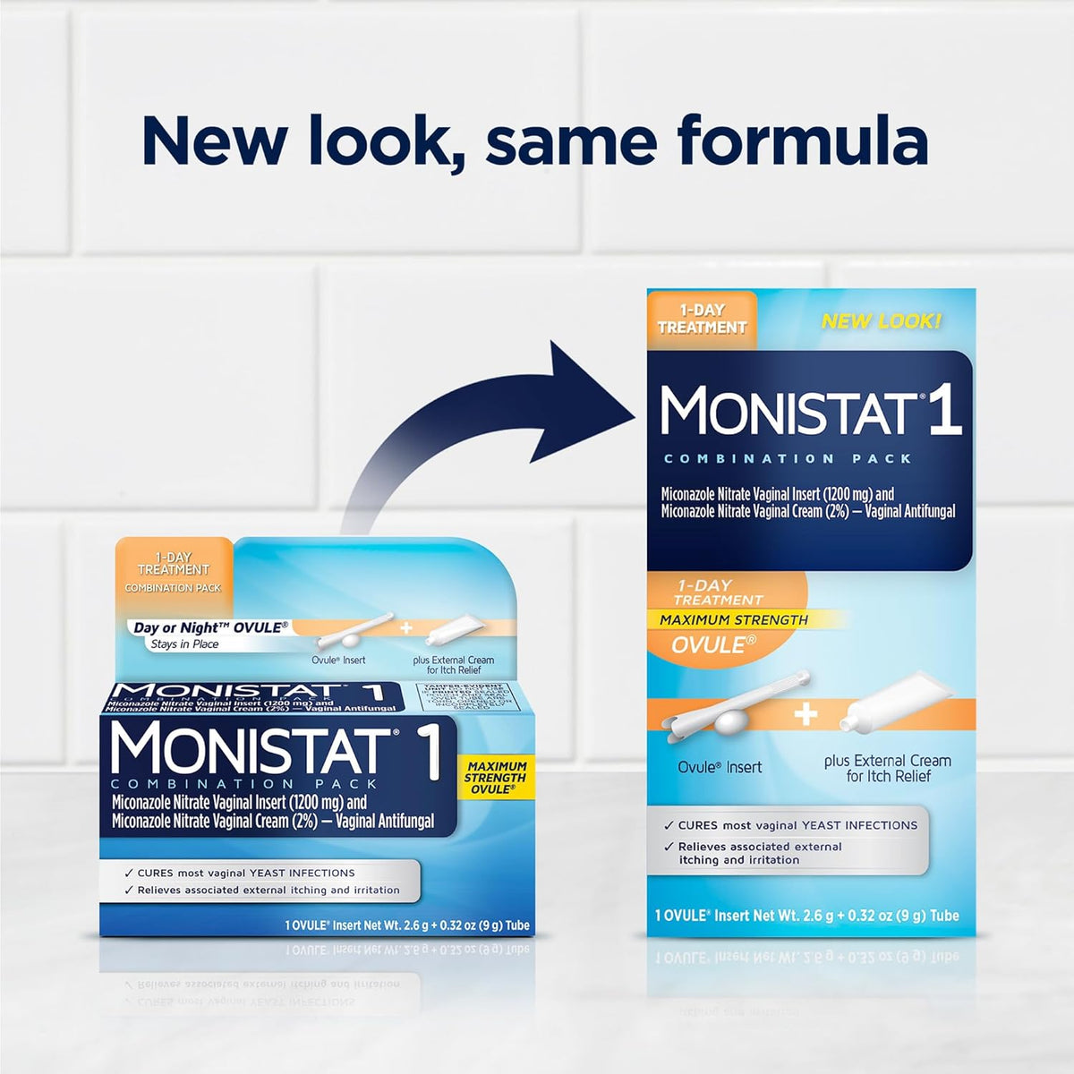 Monistat 1-Day Yeast Infection Treatment for Women, 1 Miconazole Ovule Insert & External Itch Relief Cream (9g Tube) Combo Pack, Maximum Strength