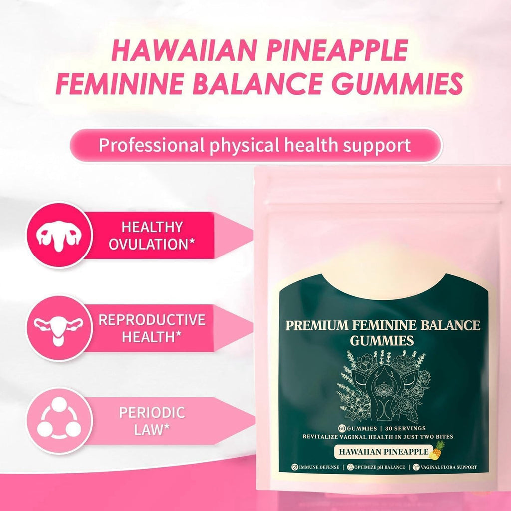 Feminine Balance Gummies,Premium Feminine Balance Gummies,Improve Immune,Promotion of Women's Health,Vegan,Hawaiian Pineapple Flavor - 60 Gummies - 30 Servings (1)