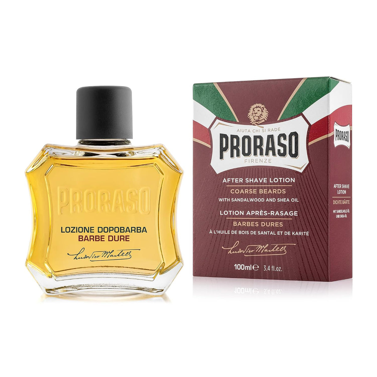 Proraso After Shave Lotion - Sandalwood Oil & Shea Butter - Moisturizing & Nourishing After Shave Splash for Coarse Beards or Hard - Premium Italian Shaving for Men - 3.4oz