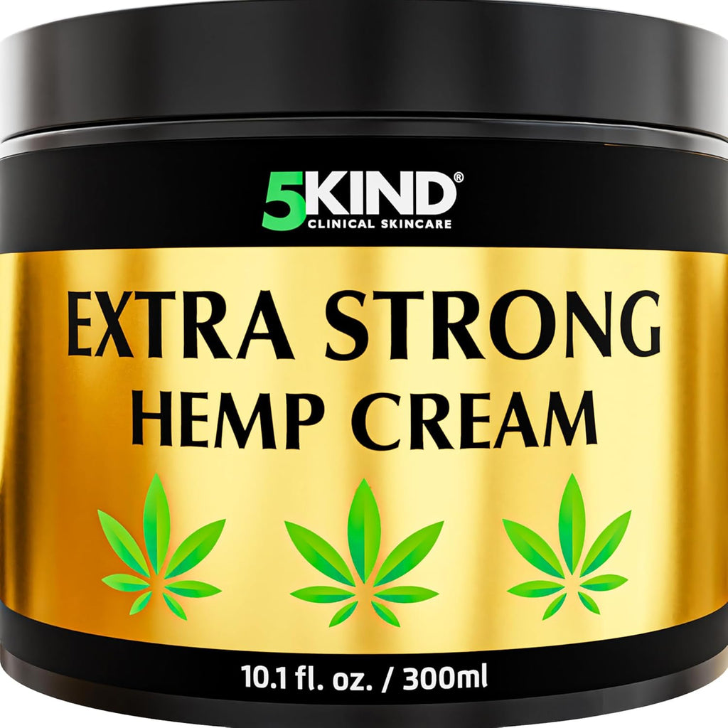 5Kind Extra Strong Hemp Cream 10.1 fl oz - Maximum Strength | Natural Topical Cream - Muscle Rub for Lower Back, Joints, Neck, Knees, Shoulders