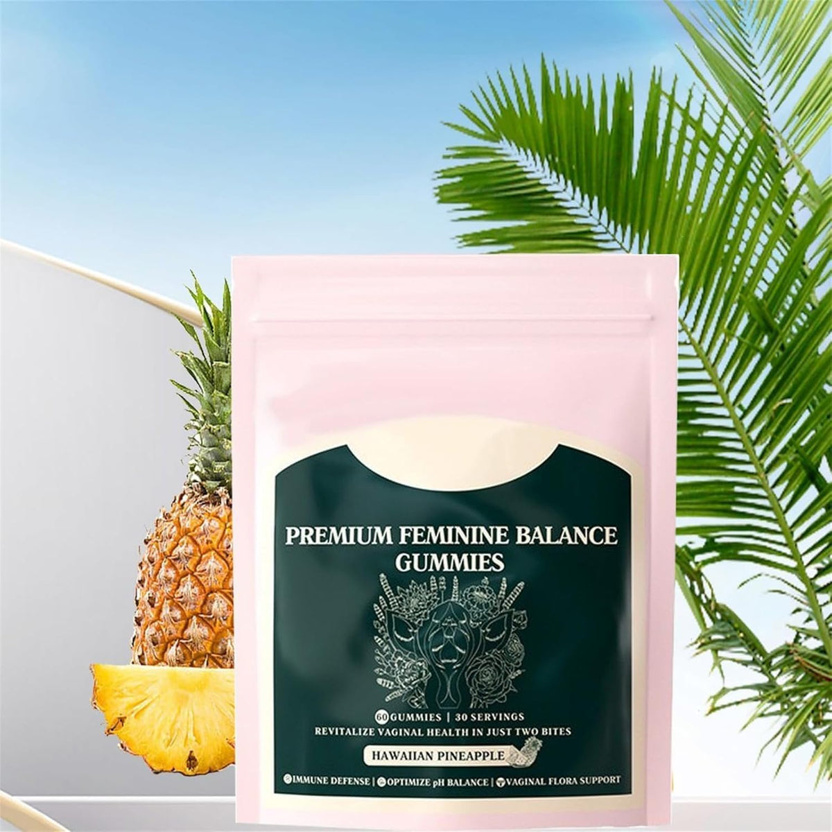 Premium Feminine Balance Gummies - for Women’s Health & Wellness - Immune Support - Vegan, Gluten-Free & Halal - Hawaiian Pineapple - 60 Gummies - 30 Servings