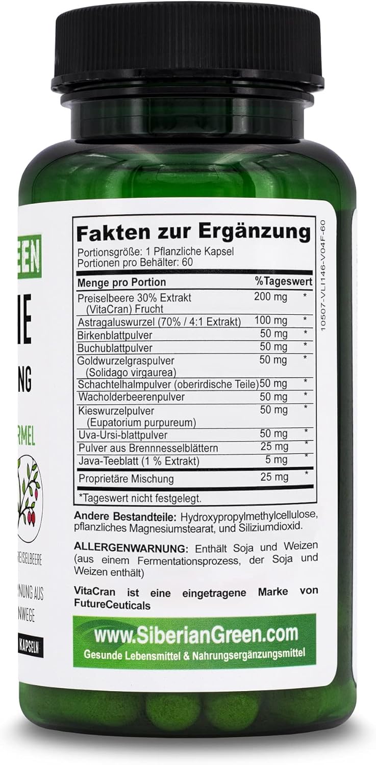 Siberian Green Herbal Kidney Detox 60 Capsules – Cranberry Birch Juniper Traditional Siberian Formula