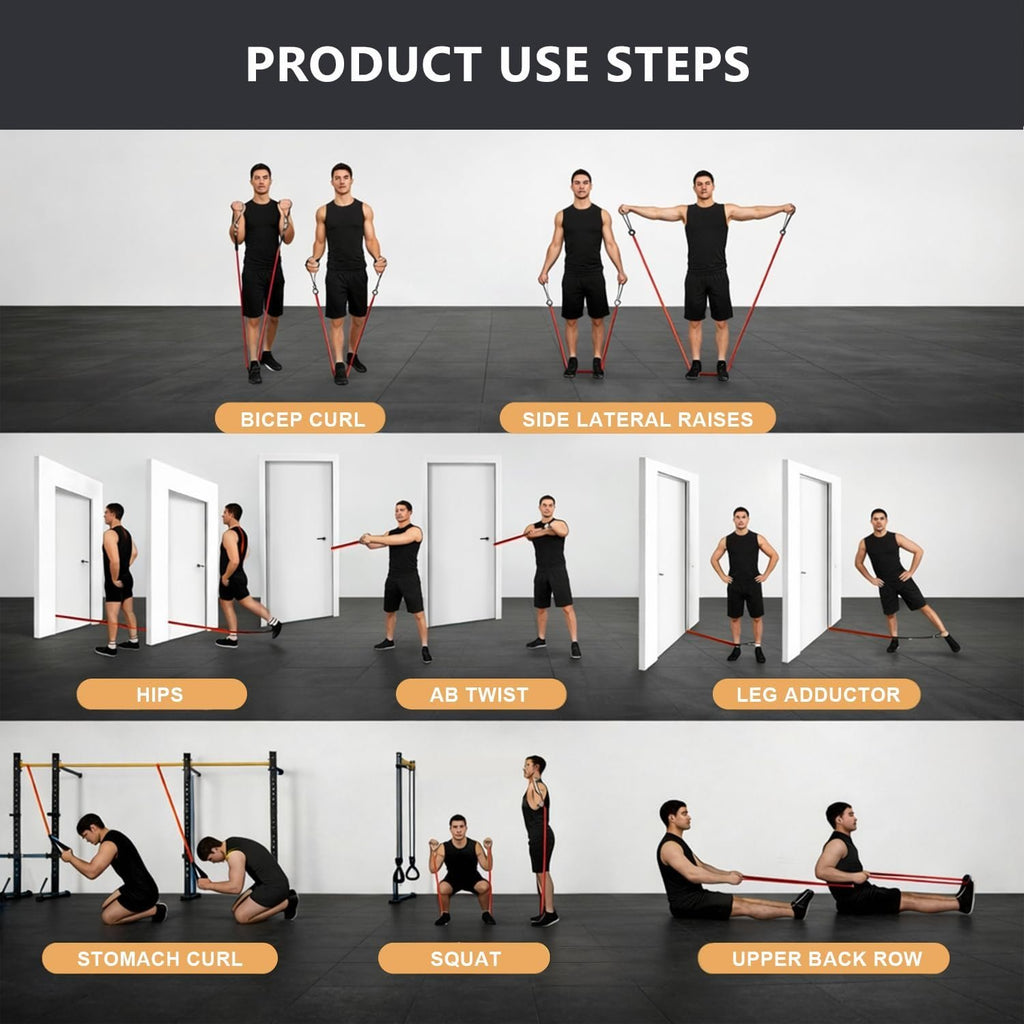 VEICK 10-150LBS Resistance Bands with Handles, Ankle Straps, Door Anchor | Accredited Lab Certified, 100% Natural Latex, Versatile for Yoga, Pilates, Strength, Home Gym