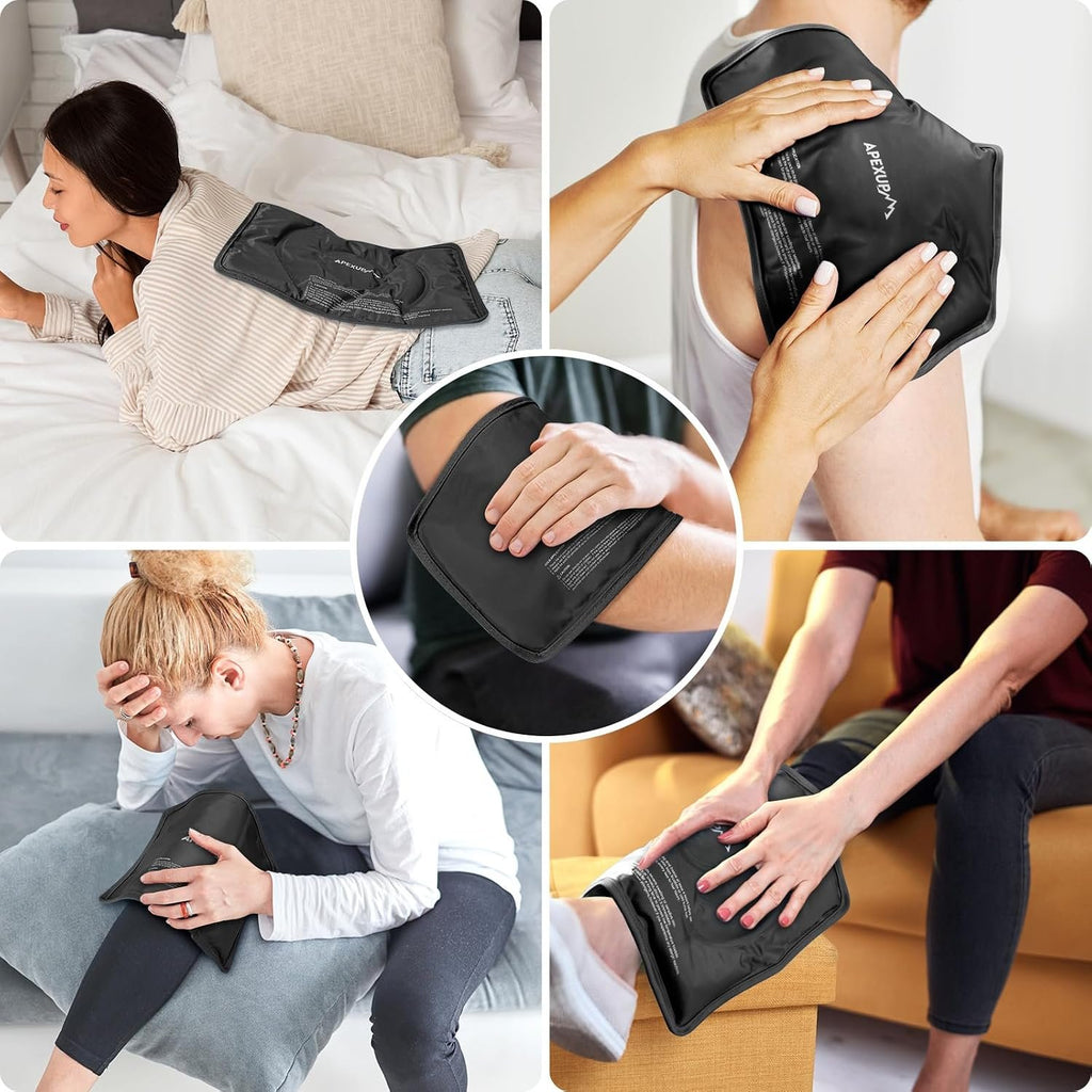 APEXUP Gel Ice Packs for Injuries Reusable, Flexible Double Sided Cold Packs for Injuries, Ice Pack for Knee, Shoulder, Back, Hip, Leg, Arm (Black, 11.5"x7.5", 1PK)