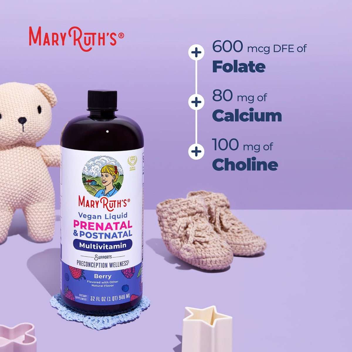 MARYRUTH'S Liquid Postnatal & Prenatal Vitamins for Women, Sugar Free, 32oz | Selenium, Folate, Healthy Fetal Development, Vegan, Non-GMO