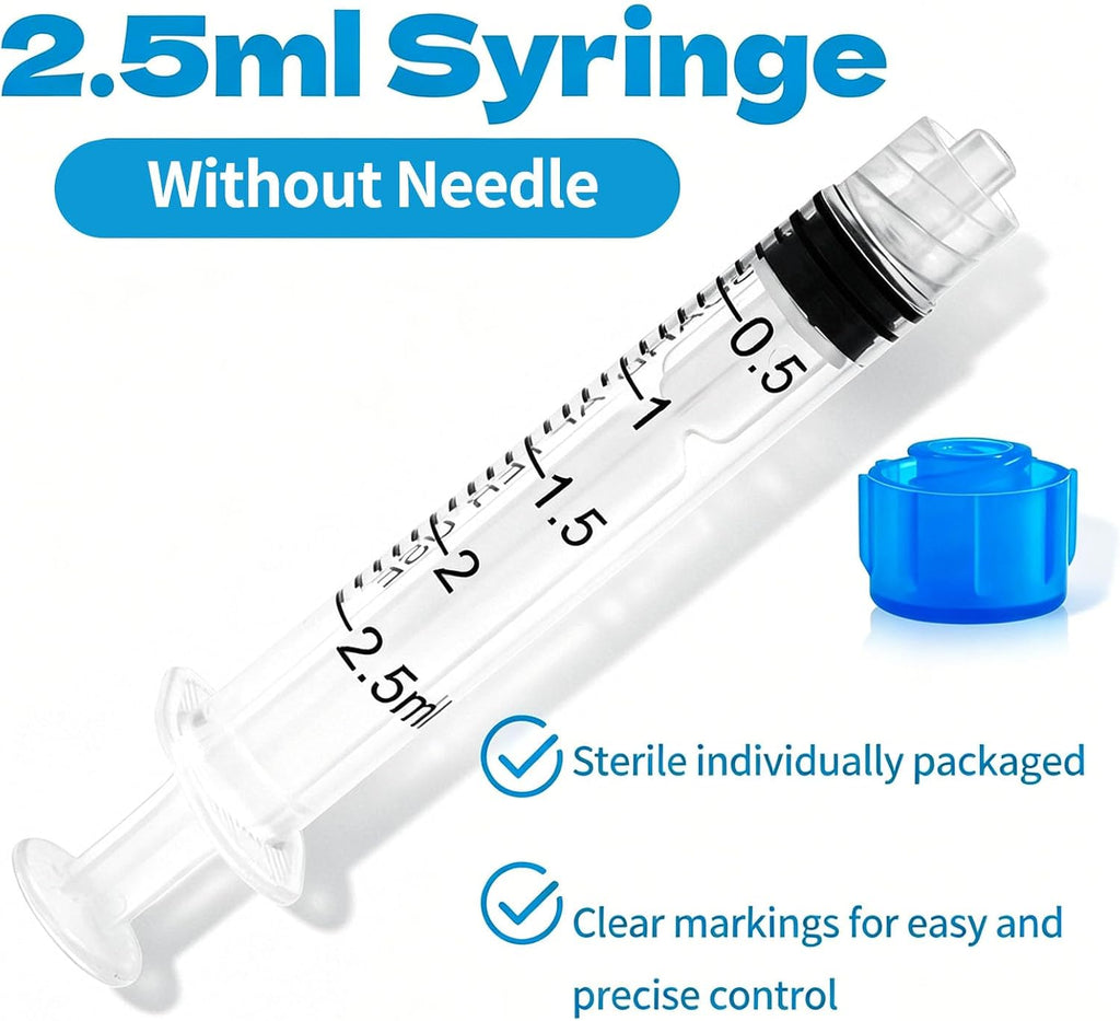 30 Pack 2.5mL Luer Lock Syringes without Needle - Sterile & Individually Wrapped, 2.5cc Syringe with Cap, Industrial & Lab Use