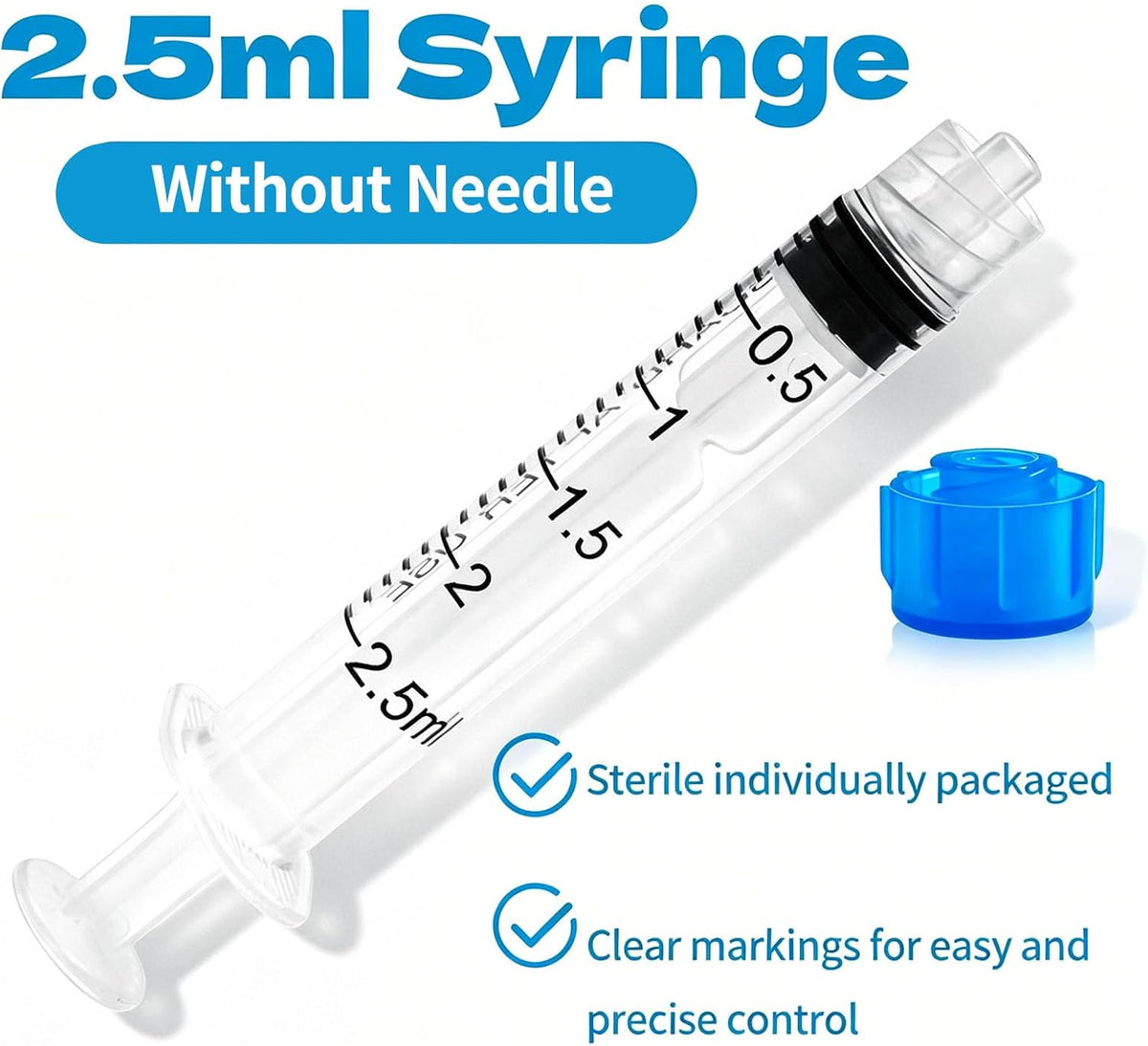 30 Pack 2.5mL Luer Lock Syringes without Needle - Sterile & Individually Wrapped, 2.5cc Syringe with Cap, Industrial & Lab Use